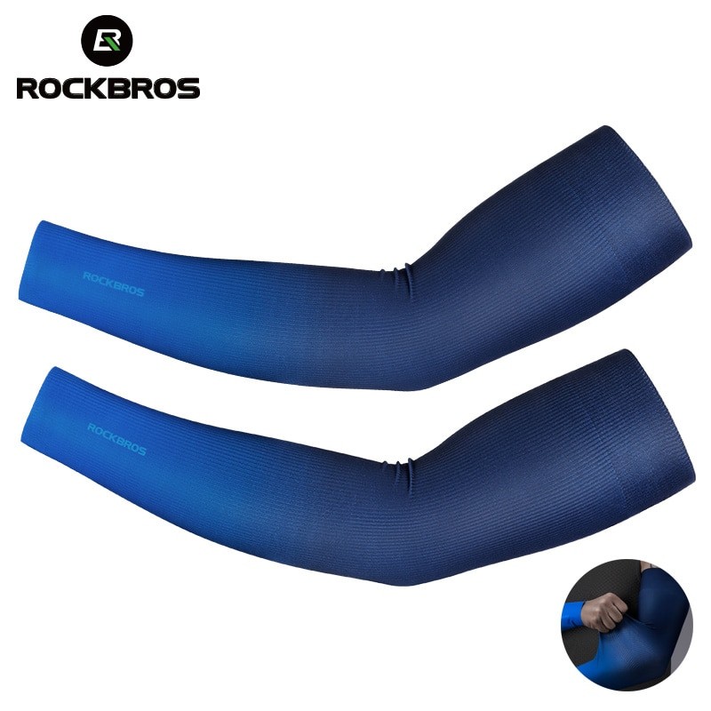ROCKBROS UPF50+ Sport Arm Sleeves Sun Protection Ice Silk Women Men Blue Sleeves